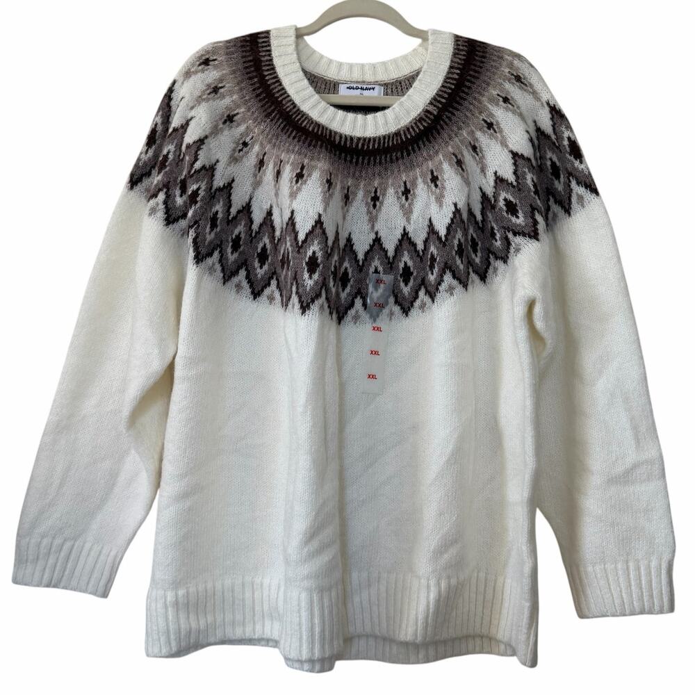 Old Navy Wool Blend Fair Isle Sweater‎ Cream Size XXL